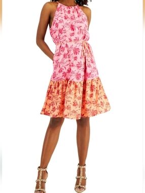 INC INTERNATIONAL CONCEPTS FLORAL A-LINE HALTER DRESS